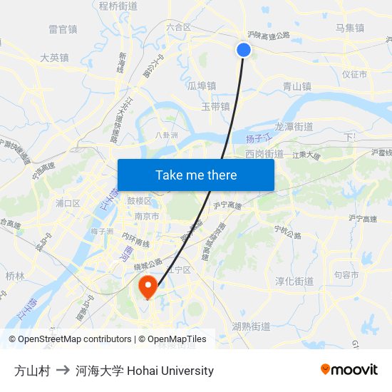 方山村 to 河海大学 Hohai University map
