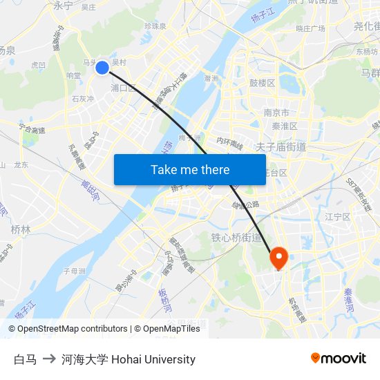 白马 to 河海大学 Hohai University map