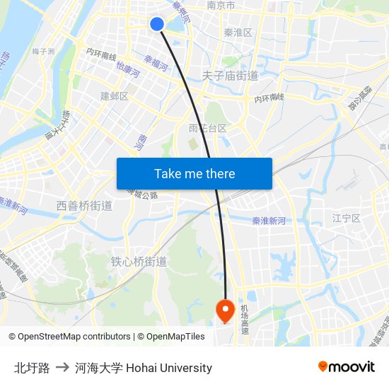 北圩路 to 河海大学 Hohai University map