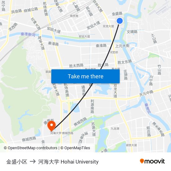 金盛小区 to 河海大学 Hohai University map