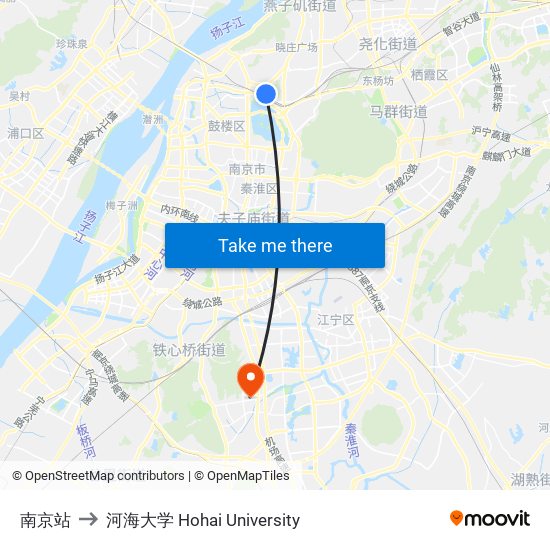 南京站 to 河海大学 Hohai University map