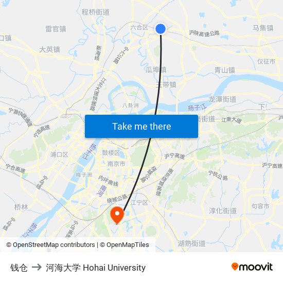 钱仓 to 河海大学 Hohai University map