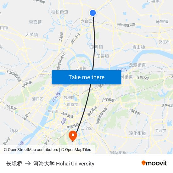 长坝桥 to 河海大学 Hohai University map