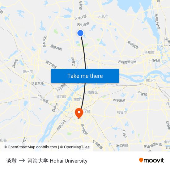 谈墩 to 河海大学 Hohai University map