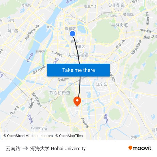 云南路 to 河海大学 Hohai University map