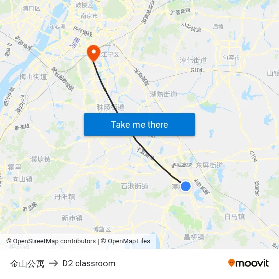 Jinshan Apartment to D2 classroom map