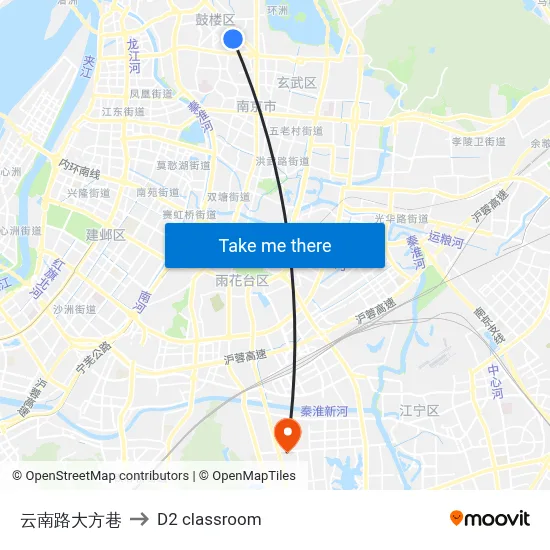 Yunnan Road Dafang Lane to D2 classroom map