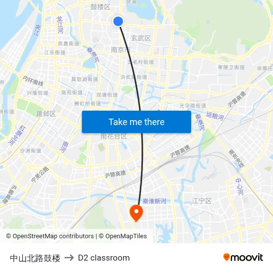 Zhongshan North Road Gulou to D2 classroom map