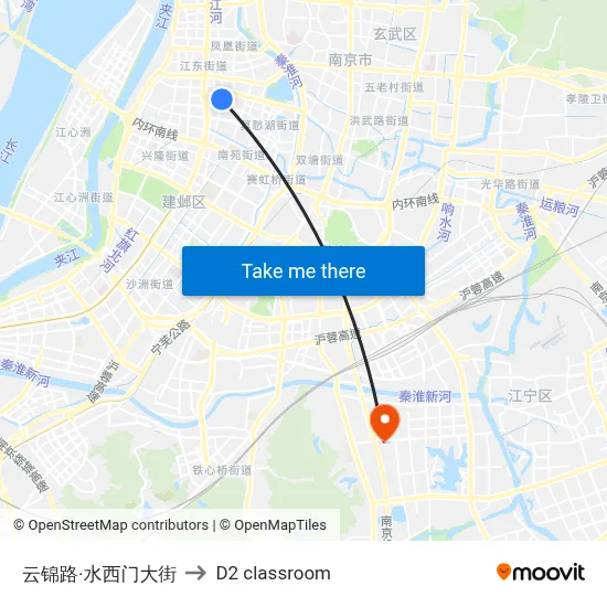 Yunjin Road-Shuiximen Street to D2 classroom map