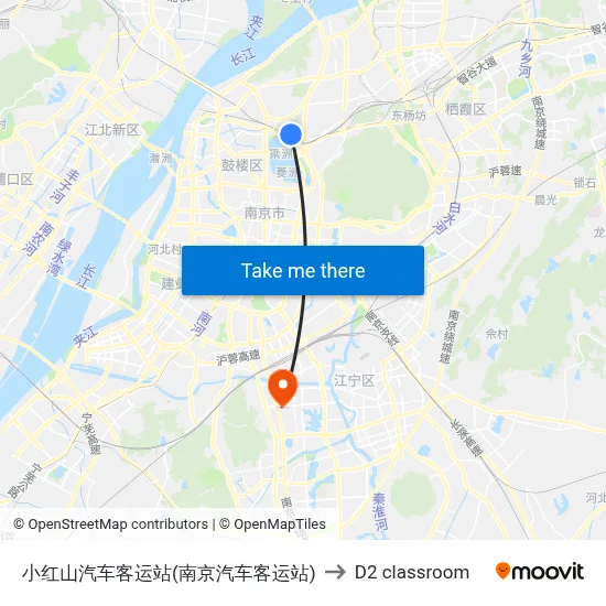 Xiaohongshan Bus Terminal (Nanjing Bus Station) to D2 classroom map