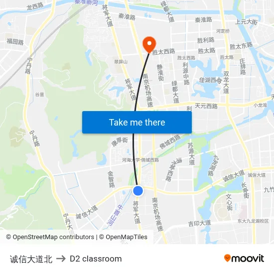 Chengxin Avenue North to D2 classroom map