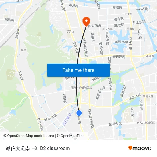 Chengxin Avenue South to D2 classroom map
