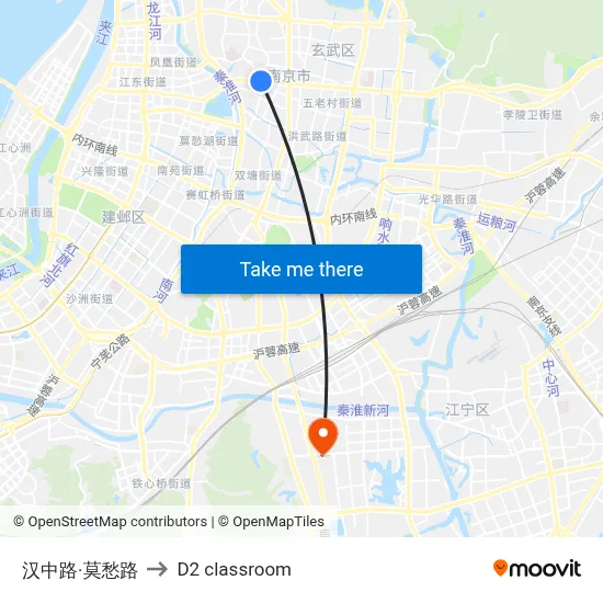 Hanzhong Road - Mochou Road to D2 classroom map