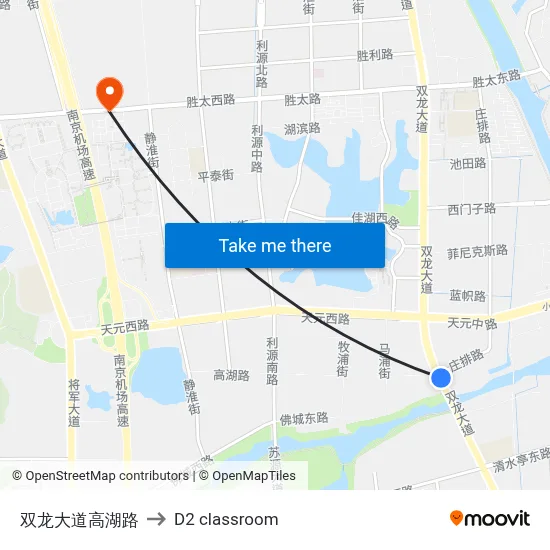Shuanglong Avenue Gaohu Road to D2 classroom map