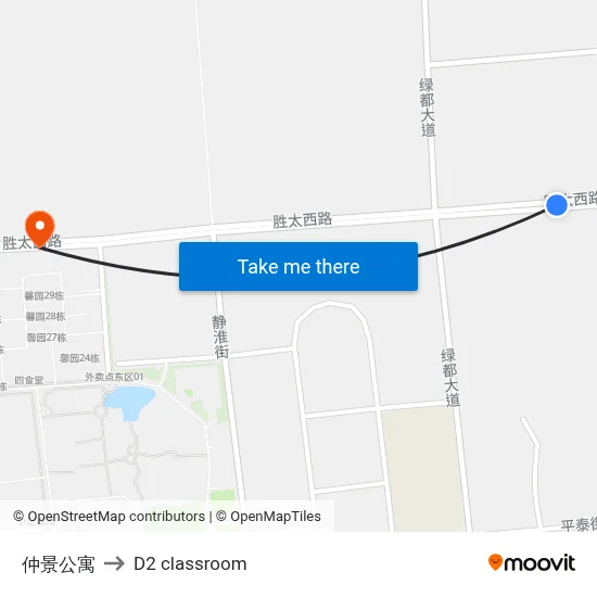 Zhongjing Apartments to D2 classroom map
