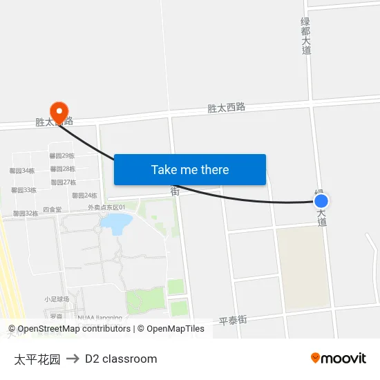 Taiping Garden to D2 classroom map