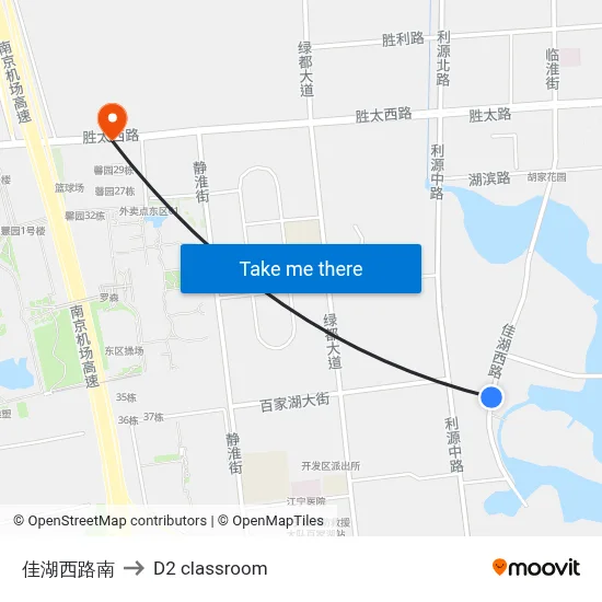 Jiahu West Road South to D2 classroom map