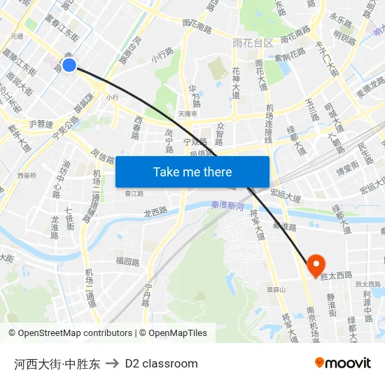 Hexi Street - Zhongsheng East to D2 classroom map