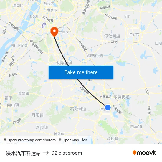 Lishui Bus Station to D2 classroom map