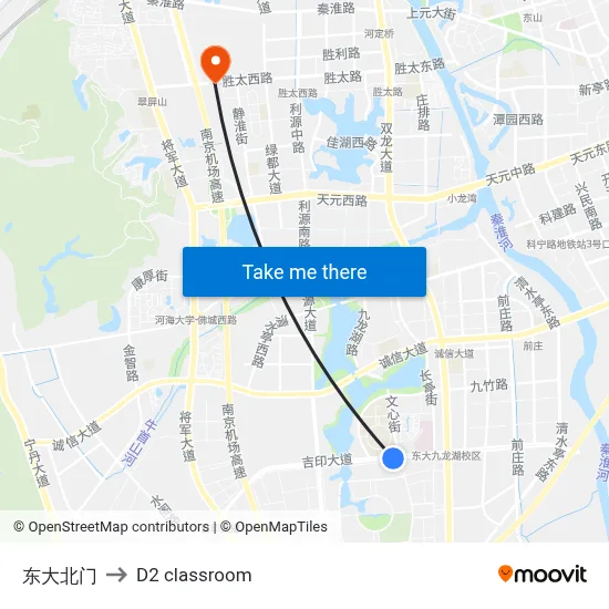 Southeast University North Gate to D2 classroom map