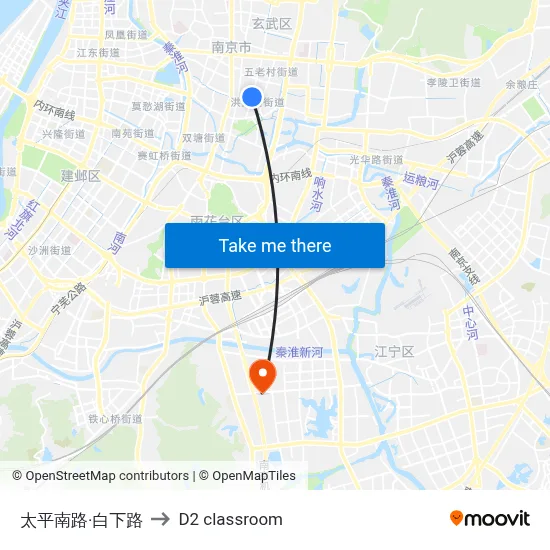 Taiping South Road & Baixia Road to D2 classroom map