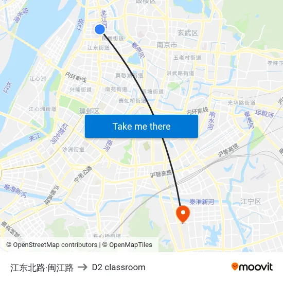 Jiangdong North Road & Minjiang Road to D2 classroom map