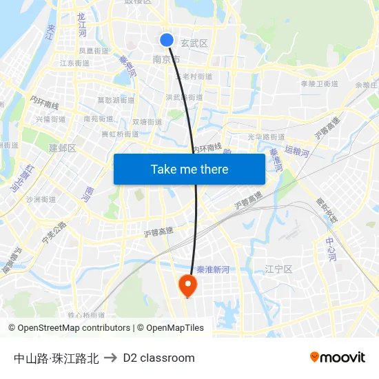 Zhongshan Road & Zhujiang Road North to D2 classroom map