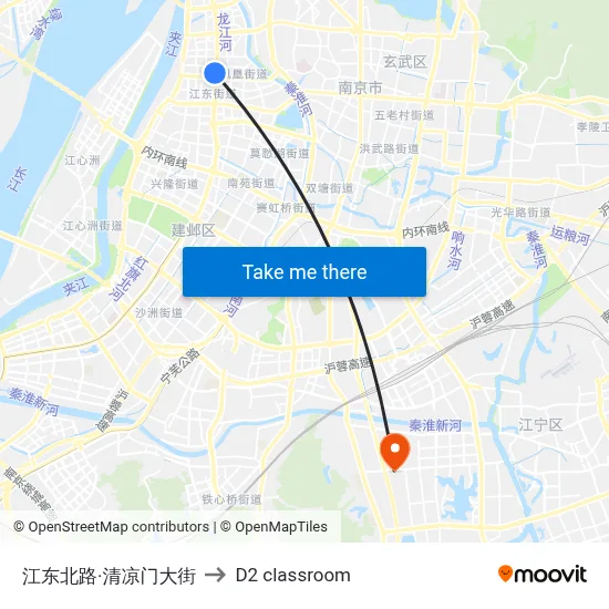 Jiangdong North Road & Qingliangmen Street to D2 classroom map