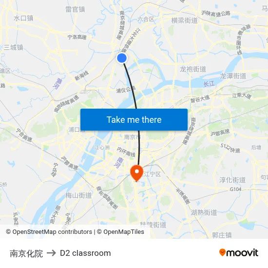Nanjing Chemical College to D2 classroom map