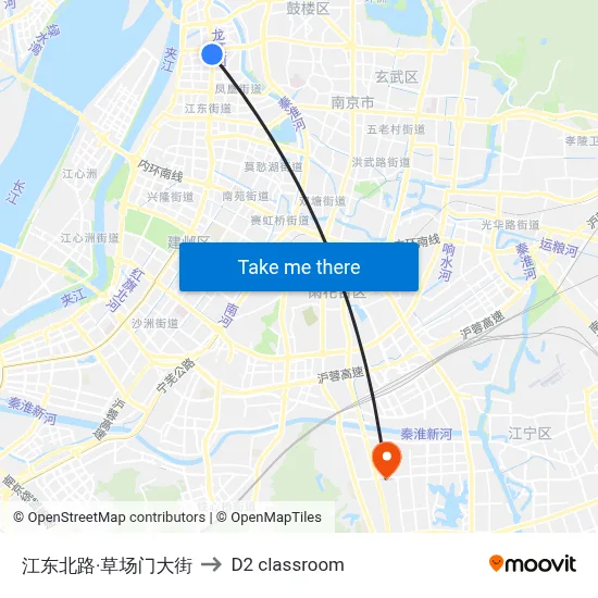 Jiangdong North Road · Caocangmen Street to D2 classroom map
