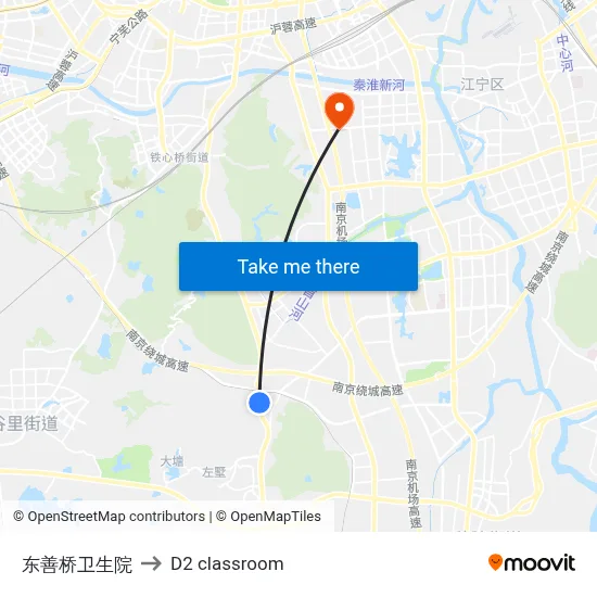 Dongshan Bridge Health Center to D2 classroom map