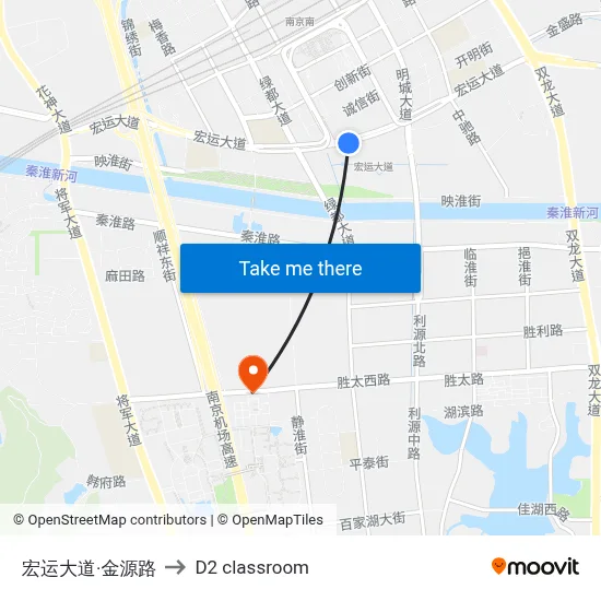 Hongyun Avenue & Jinyuan Road to D2 classroom map