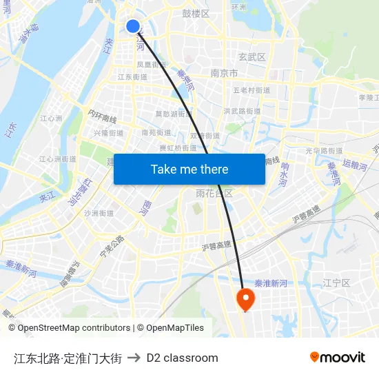 Jiangdong North Road & Dinghuaimen Street to D2 classroom map