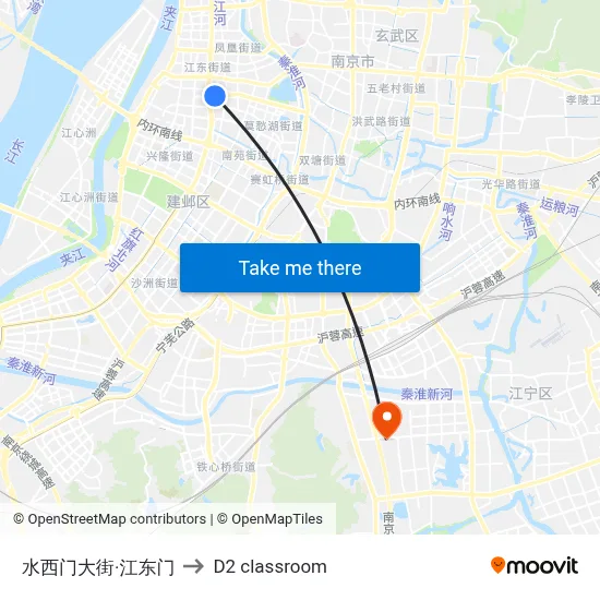 Shuiximen Street·Jiangdongmen to D2 classroom map