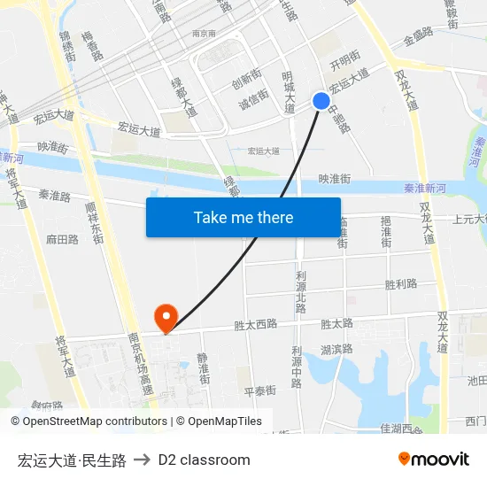 Hongyun Avenue & Minsheng Road to D2 classroom map
