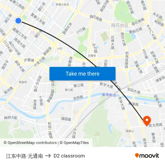 Jiangdong Middle Road - Yuantong South to D2 classroom map