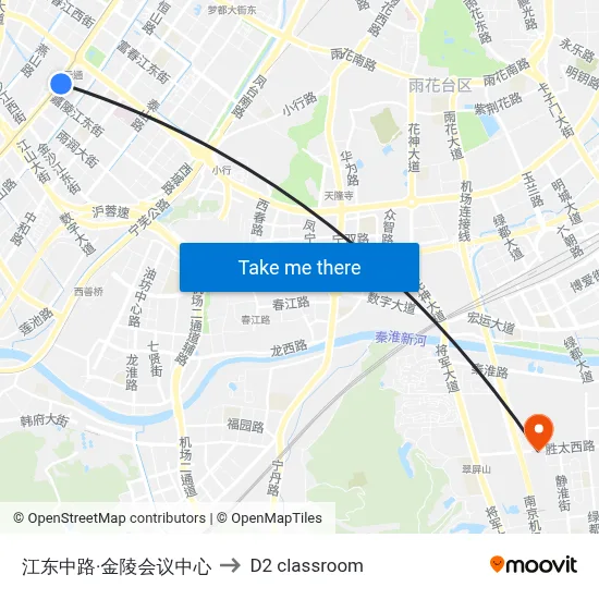 Jiangdong Middle Road & Jinling Conference Center to D2 classroom map