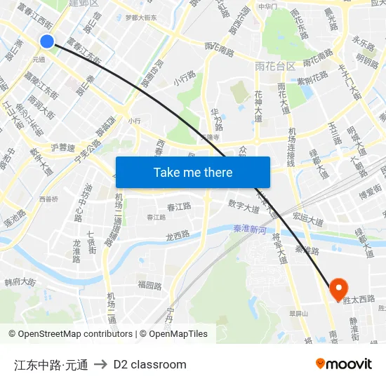 Jiangdong Middle Road & Yuantong to D2 classroom map