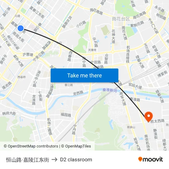 Hengshan Road & Jialing River East Street to D2 classroom map