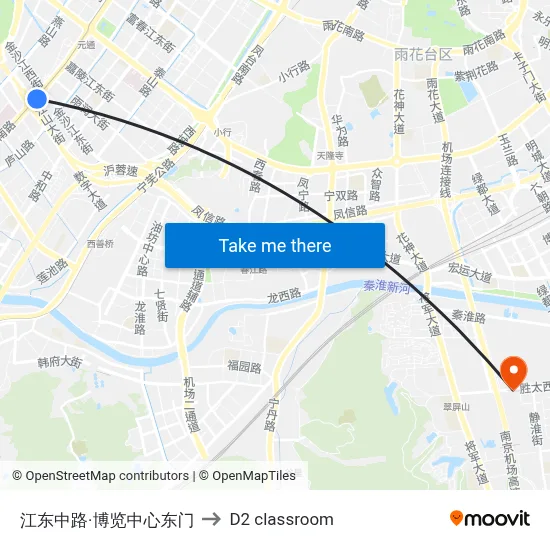 Jiangdong Middle Road - Expo Center East Gate to D2 classroom map