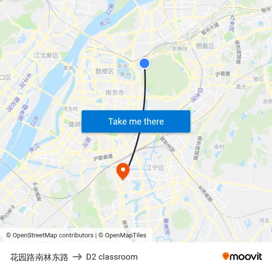 Huayuan Road & Nanlin East Road to D2 classroom map