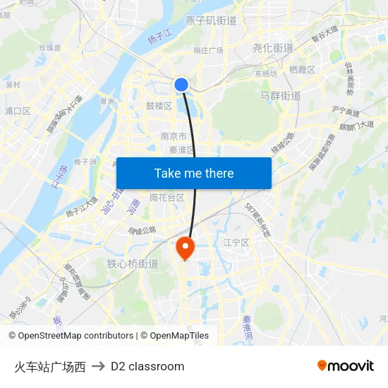 火车站广场西 to D2 classroom map