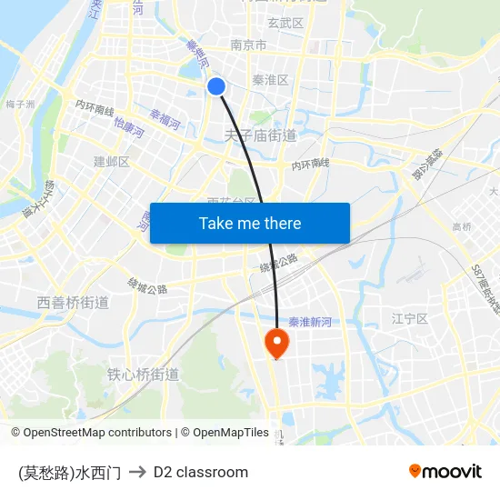 (莫愁路)水西门 to D2 classroom map