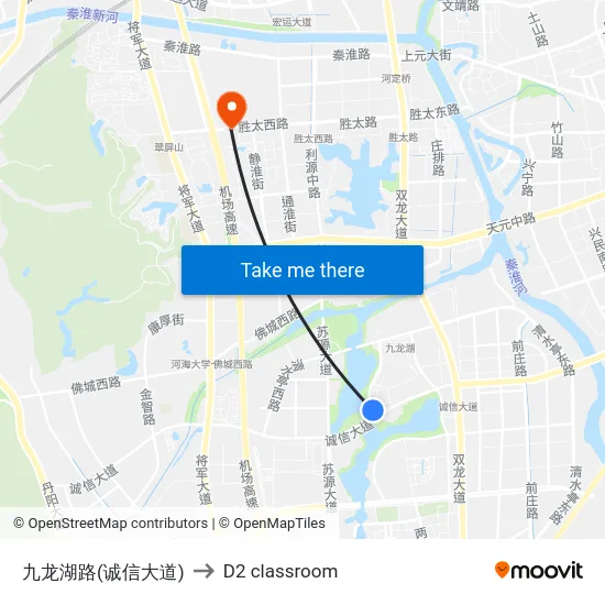 九龙湖路(诚信大道) to D2 classroom map