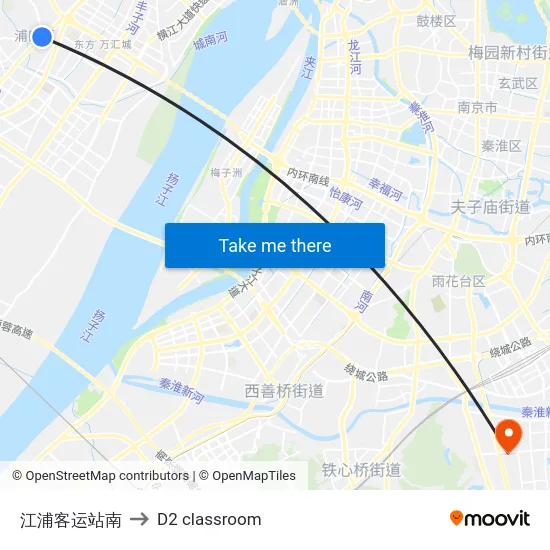 江浦客运站南 to D2 classroom map