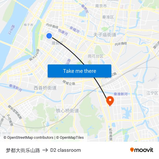 梦都大街乐山路 to D2 classroom map