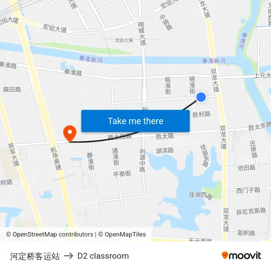 Heding Bridge Bus Station to D2 classroom map