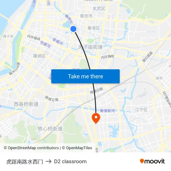 Huju South Road Shuiximen to D2 classroom map