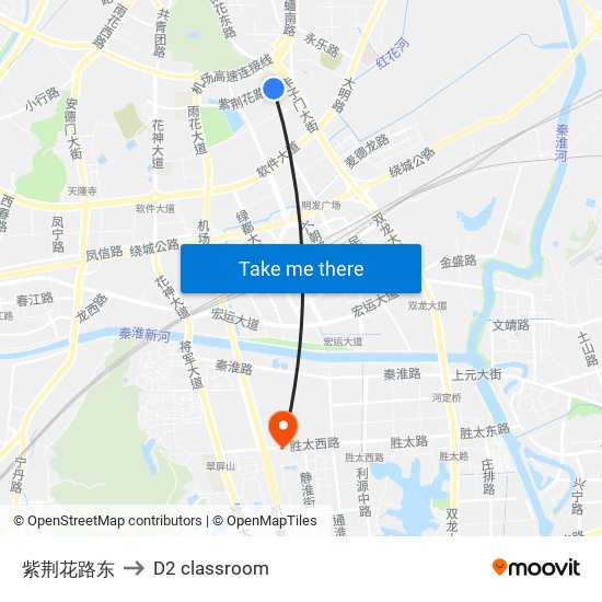 紫荆花路东 to D2 classroom map