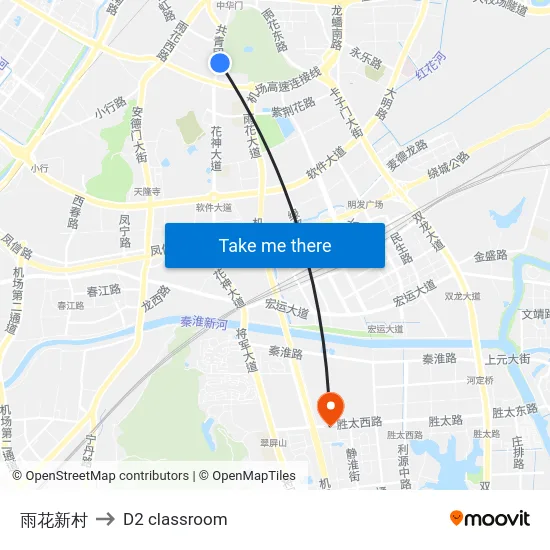 雨花新村 to D2 classroom map